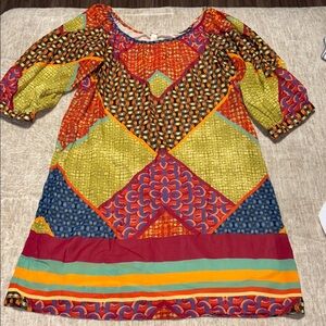 Small Uncle Frank Vibrant Multicolor Geometric Dress knee length 3/4 sleeves